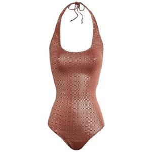 Lisa Marie Fernandez Brown One Piece Swimsuit with Textured Fabric